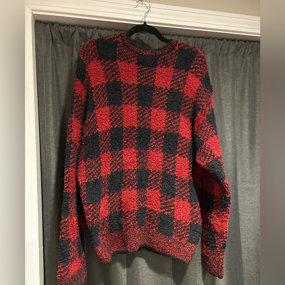 SKIMS Cozy Knit Crewneck Sweatshirt in Brick Buffalo Plaid L/XL